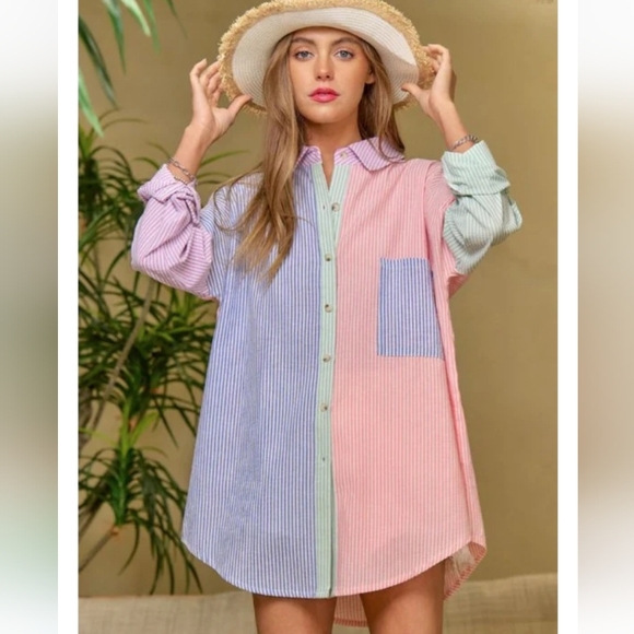 DAVI & DANI Tops - Multi Color Stripe Button Down Top